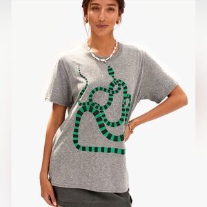 Clare V Gray Tee with Teal Snake Design